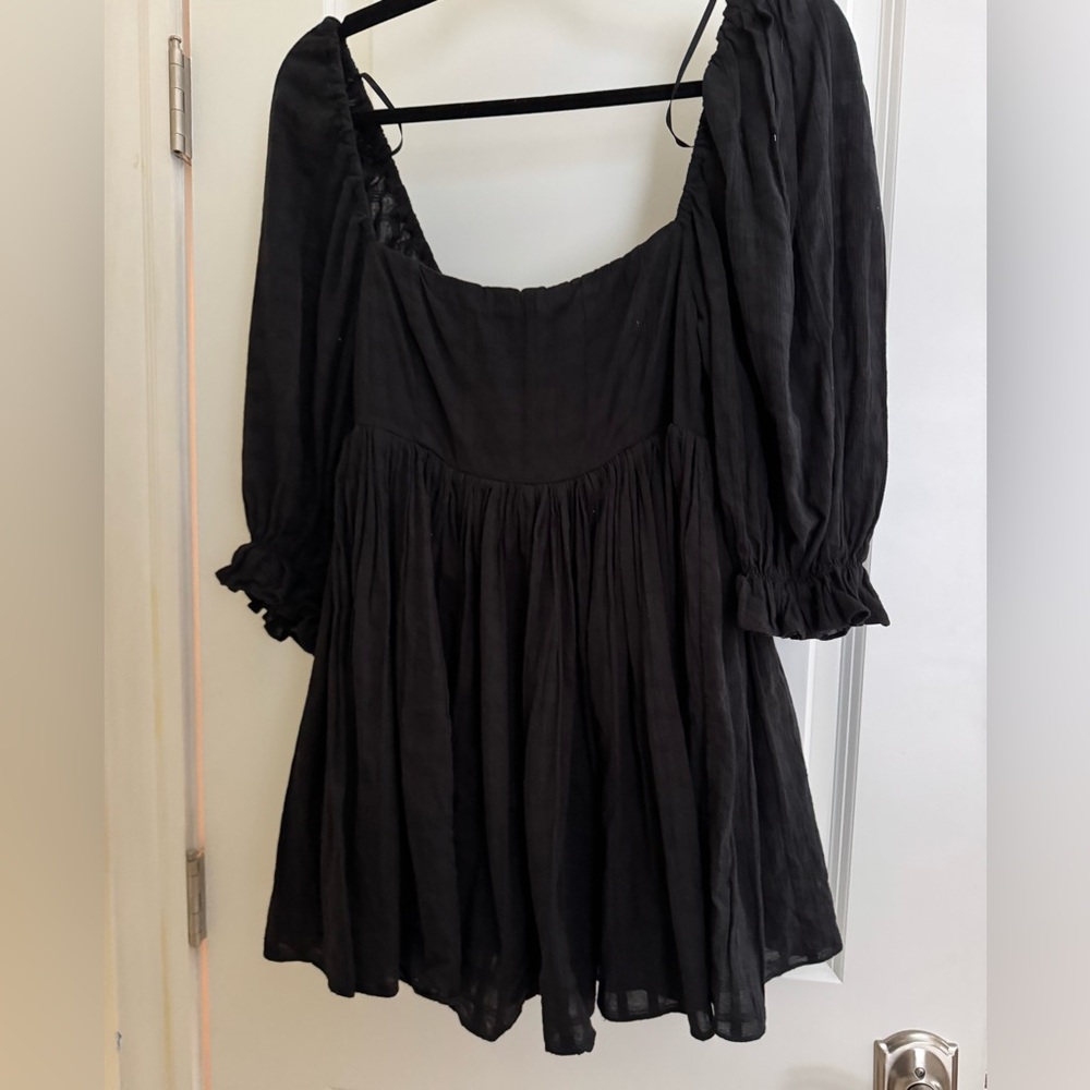 Black Puff-Sleeve Mini Dress